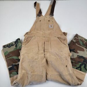 VTG Carhartt Bib Overalls Mens Sz 34 Carpenter Double Knee Canvas Workwear